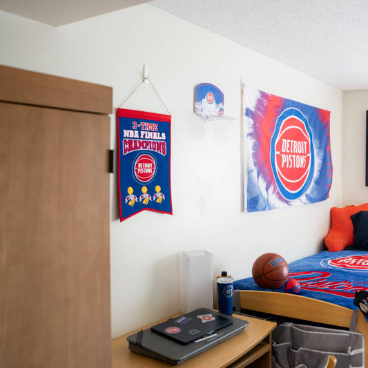 Detroit Pistons 14x22 3-Time NBA Champions Banner Hung in Dorm