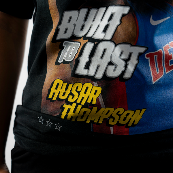 Model wearing Ausar Thompson SLAM Magazine 257 Cover T-Shirt in Black - Shirt Graphic  View