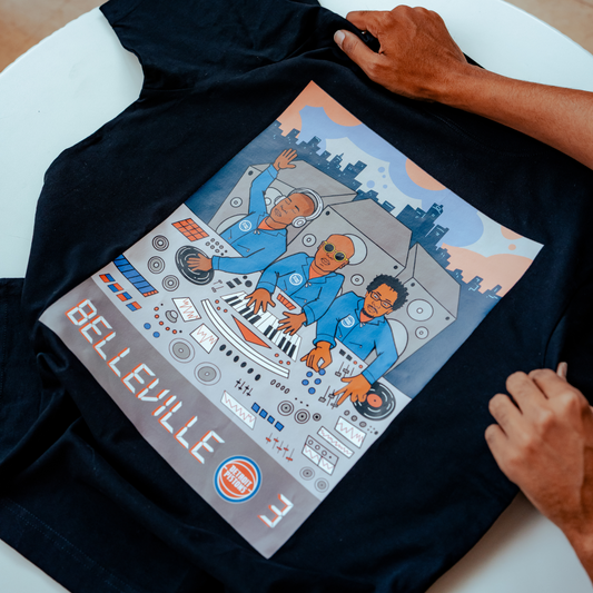 Detroit Pistons The Belleville Three T-Shirt in Black - Front View