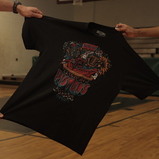 Pistons Detroit Basketball Bouquet Tee By 'JKo Studios' in Black - Front View