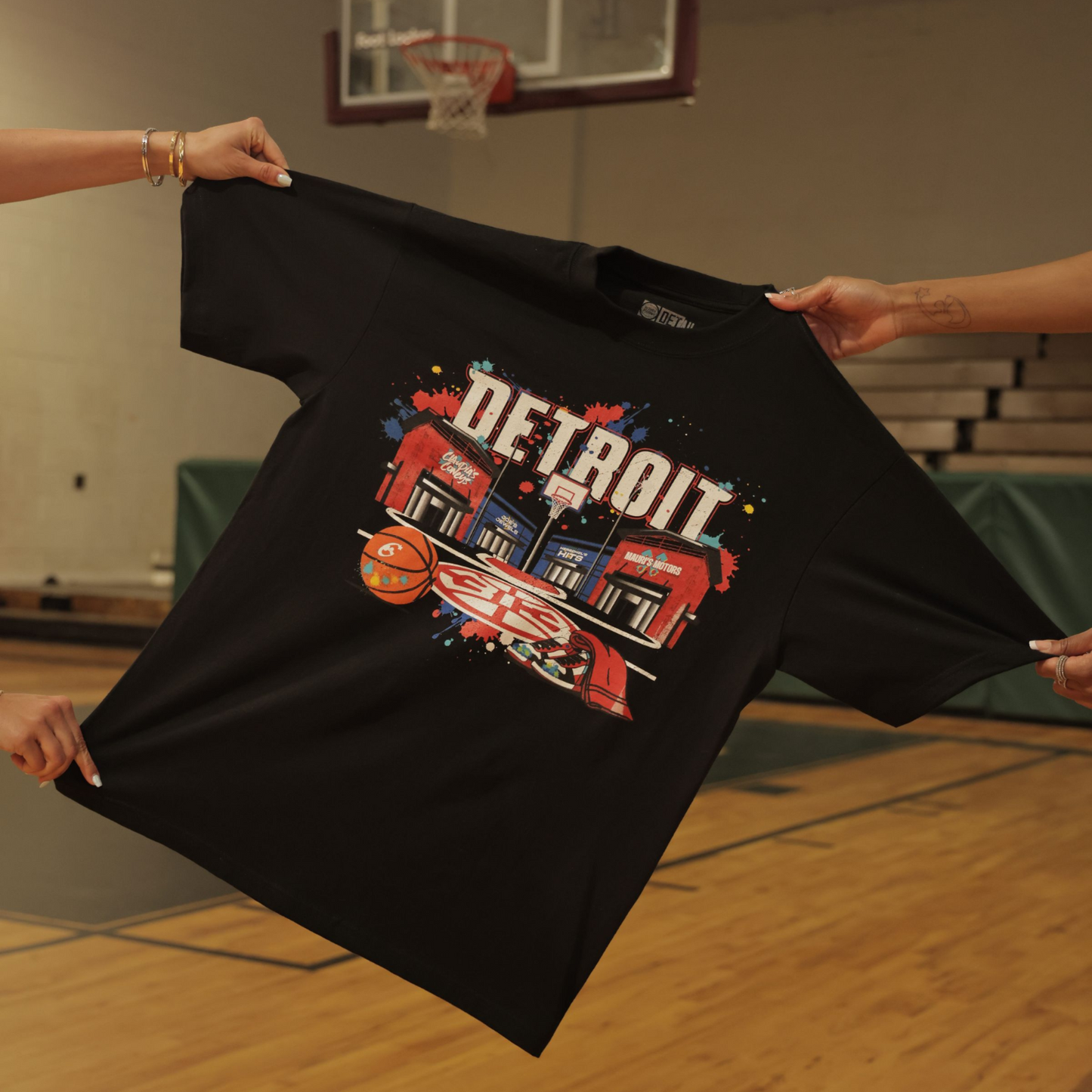 Pistons City of Hoop Dreams Tee By 'Kameko' in Black - Front View