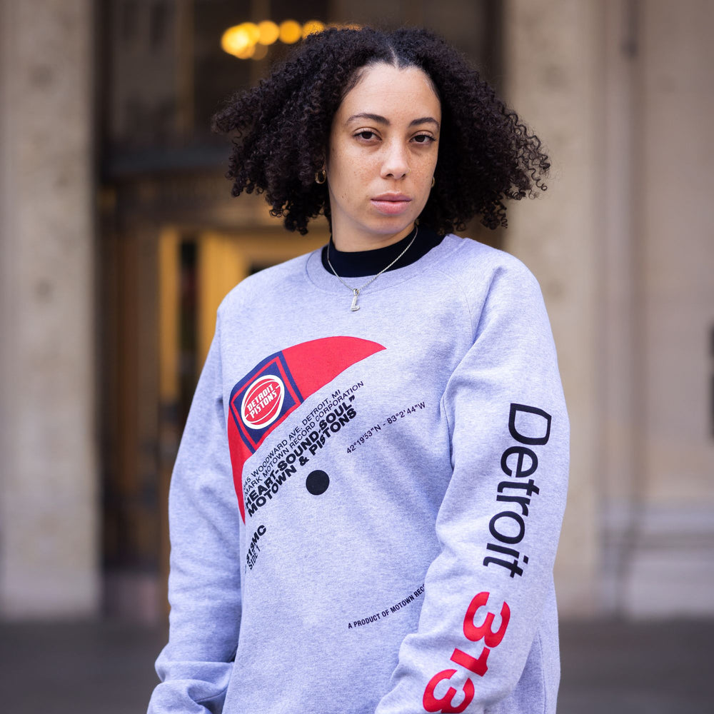 Pistons x Motown Vinyl Record Gray Crewneck Sweatshirt