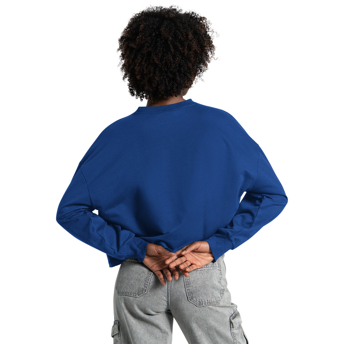 Ladies Detroit Pistons GIII Bleachers Cropped Pullover in Blue - Back View