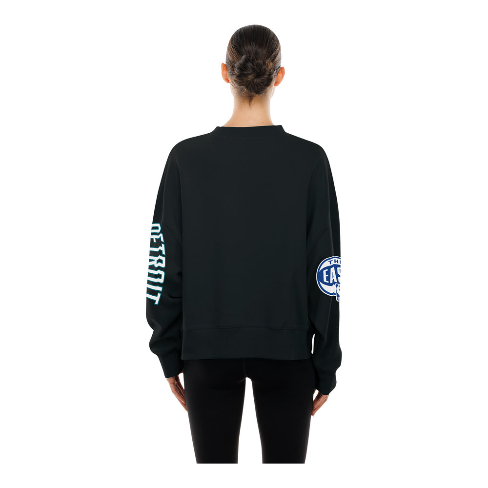 Ladies Detroit Pistons New Era City Edition 25 Crew Sweatshirt in Black - Front View in Black - Back View