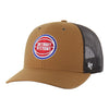 Detroit Pistons 47 Brand Carhartt Trucker Hat in Brown - Front Left View