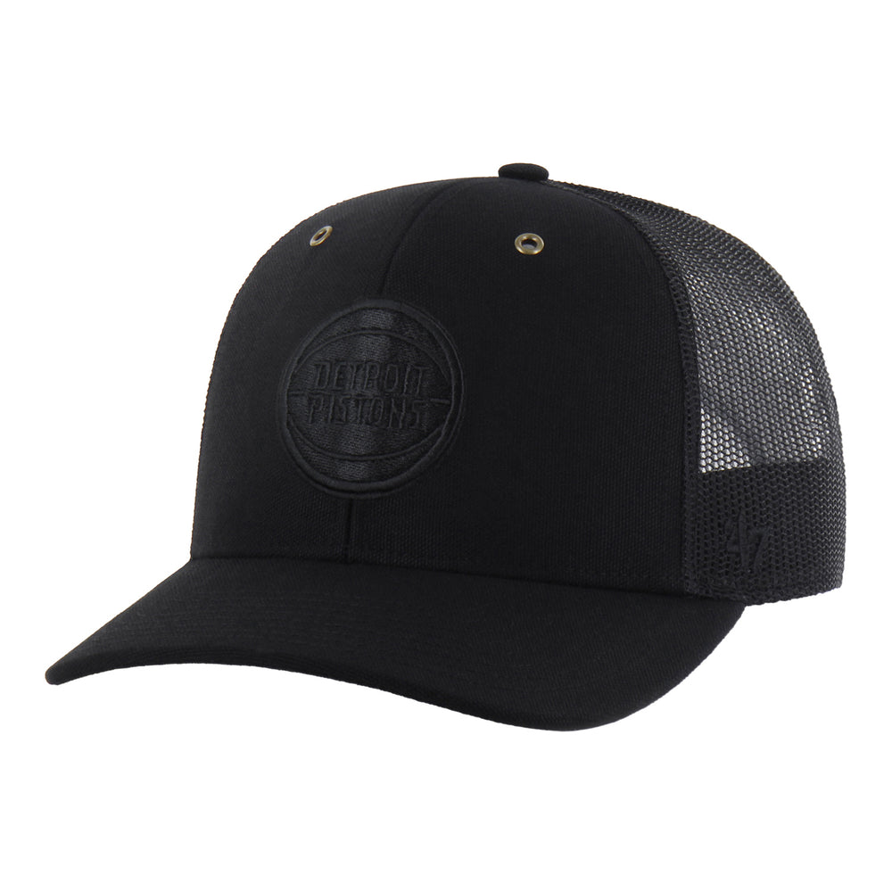 Detroit Pistons 47 Brand Carhartt Black Trucker Hat in Black - Front Left View