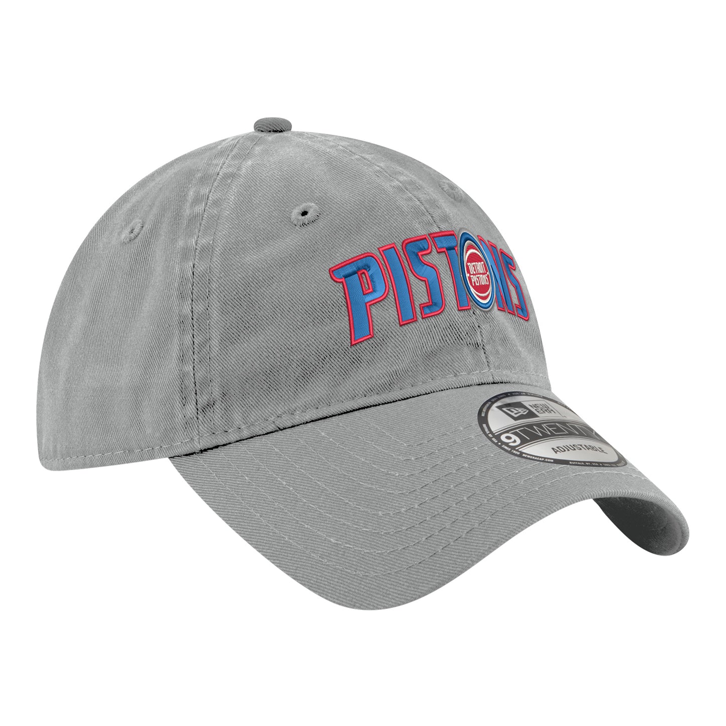 Detroit Pistons New Era 920 Wordmark Adjustable Hat in Grey - Front Right View