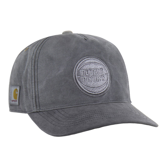 Detroit Pistons 47 Brand x Carhartt Washed Trucker Hat in Grey - Front Right View