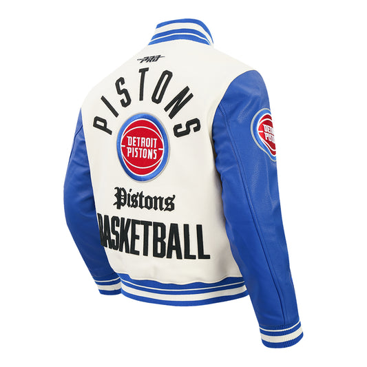 Detroit Pistons Pro Standard Modern Originals Varsity Jacket in White - Back Right View