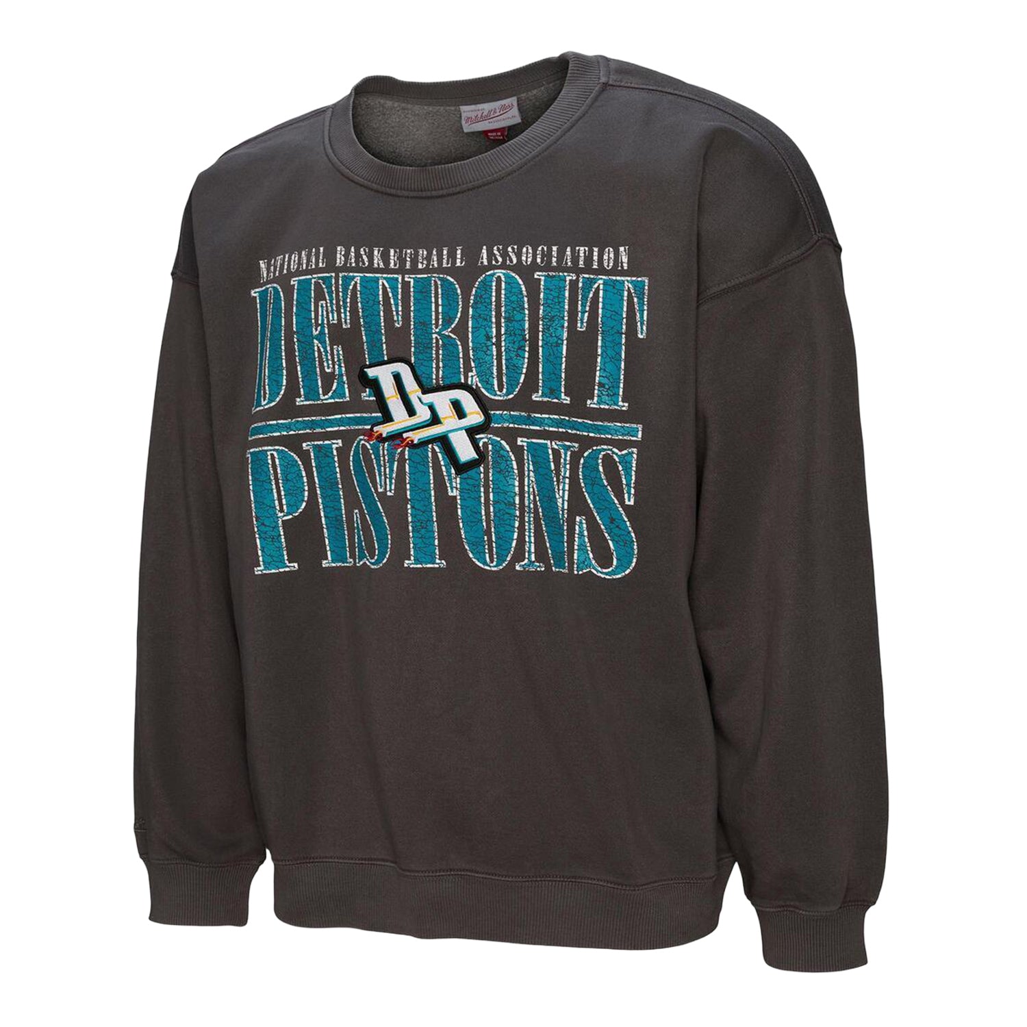 Detroit Pistons Mitchell & Ness HWC Vintage Crewneck in Black - Front View