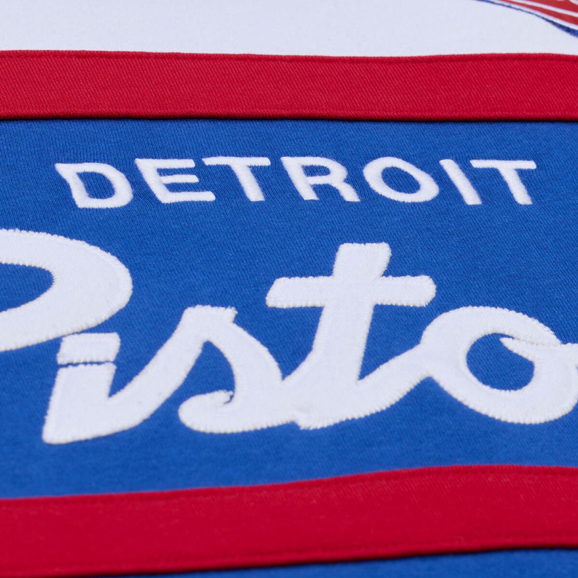 Detroit Pistons Mitchell & Ness Head Coach Hooded Sweatshirt in White red and Blue - Front View
