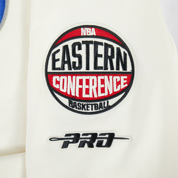 Detroit Pistons Pro Standard Modern Originals Crewneck Sweatshirt in White - Right Sleeve Detail View