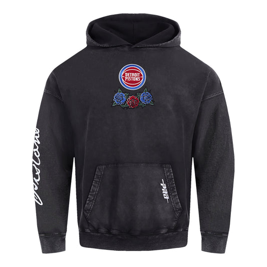 Detroit Pistons Pro Standard Fire And Roses Hooded Sweatshirt in Black - Front View