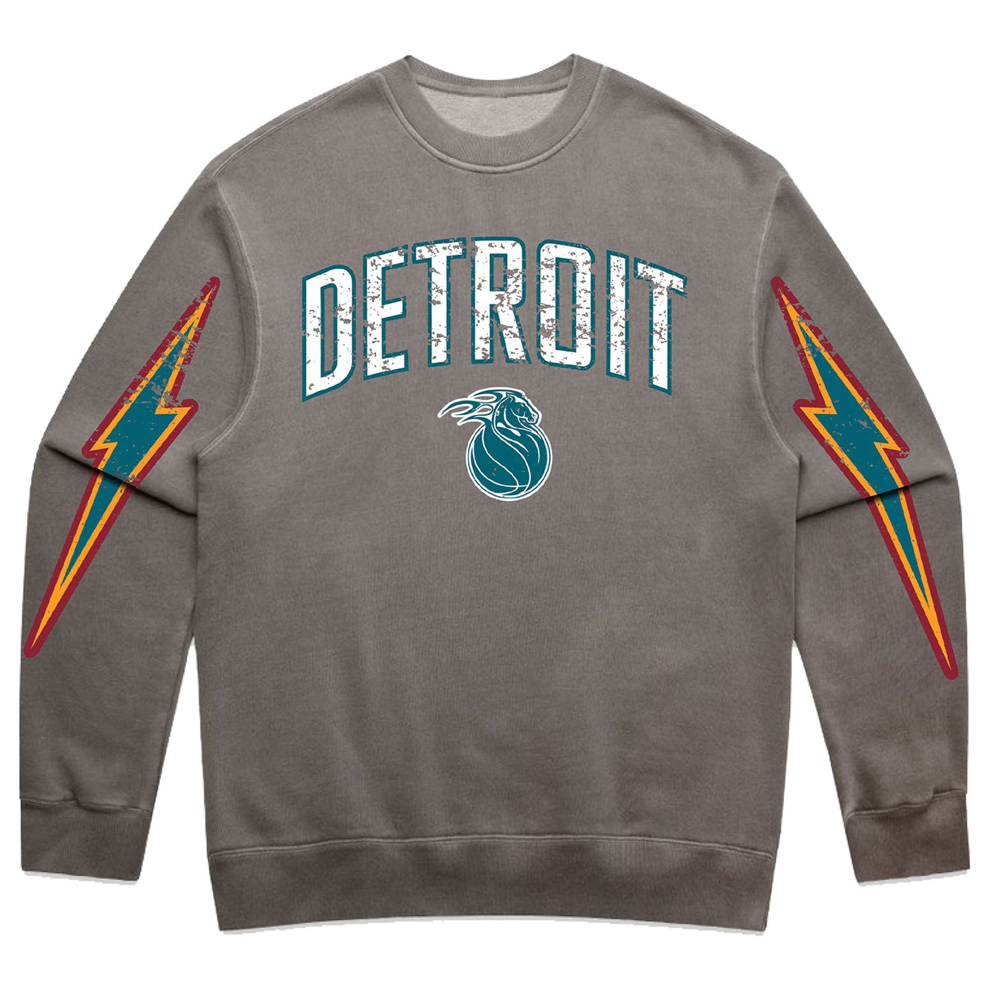 2025-26 City Edition Detroit Pistons Bolts Crewneck In Grey - Front View