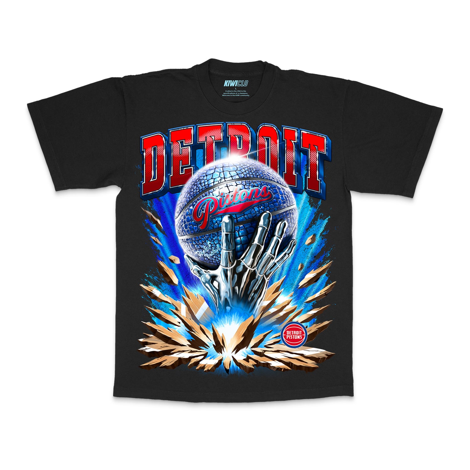 Detroit Pistons No Caller ID Kiwiclo Gator T-Shirt in Black - Front View