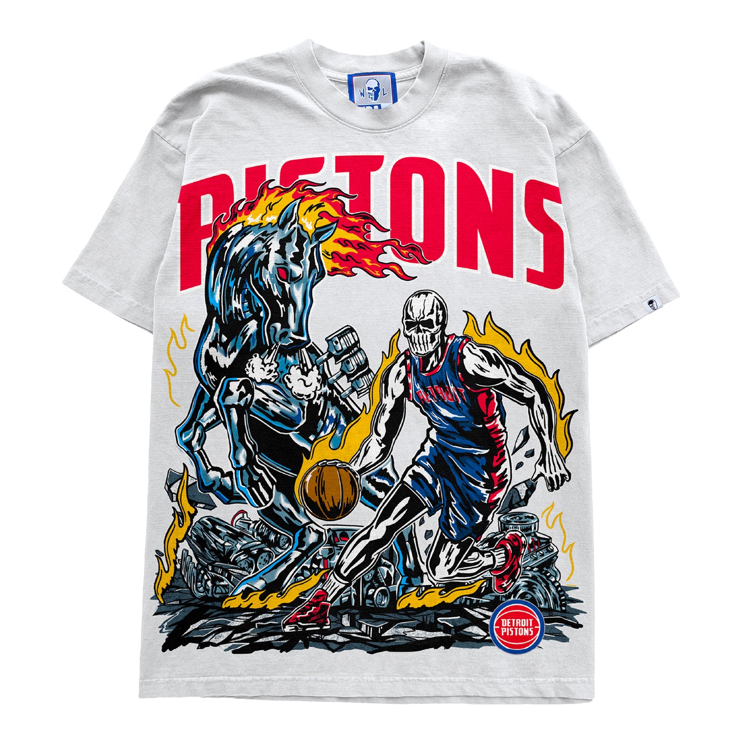 Warren Lotas x Detroit Pistons Detroit Horsepower 2 T-Shirt in White - Front White View