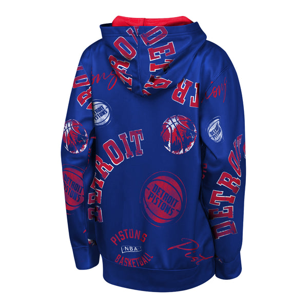 Youth Detroit Pistons Moving Violation Hooded Sweatshirt in Blue - Back View
