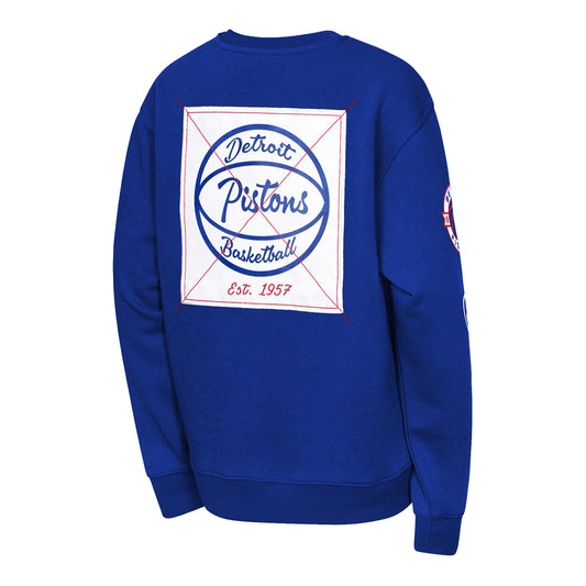 Youth Detroit Pistons Outerstuff Decorated Honor Crewneck in Blue - Back View