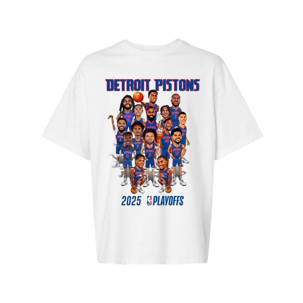 Youth Detroit Pistons Playoff '25 Roster Caricature T-Shirt