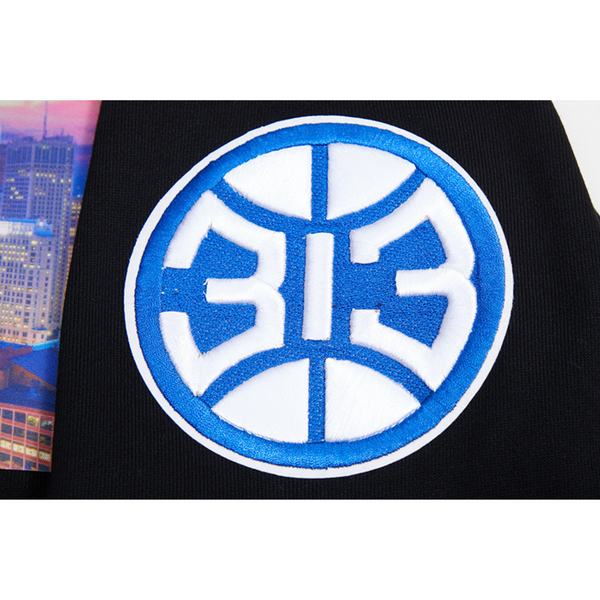 Pistons Pro Standard City Scape Hooded Sweatshirt in Black - Left Arm Graphic Zoom
