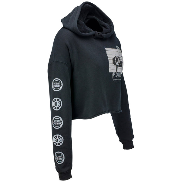 Ladies Detroit Pistons Crop Hooded Sweatshirt in Black - Side View