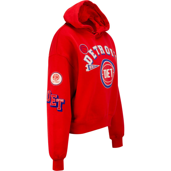 Pistons Ladies WEAR by Erin Andrews Team Spirit Pullover Hood in Red - Side View