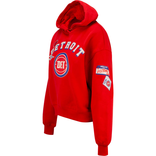 Pistons Ladies WEAR by Erin Andrews Team Spirit Pullover Hood in Red - Side View