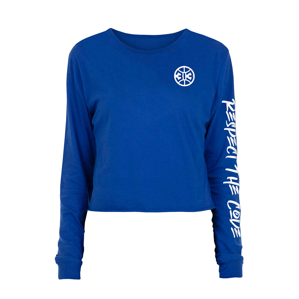 Ladies New Era Pistons Long-Sleeve Crop Top in Blue - Front View