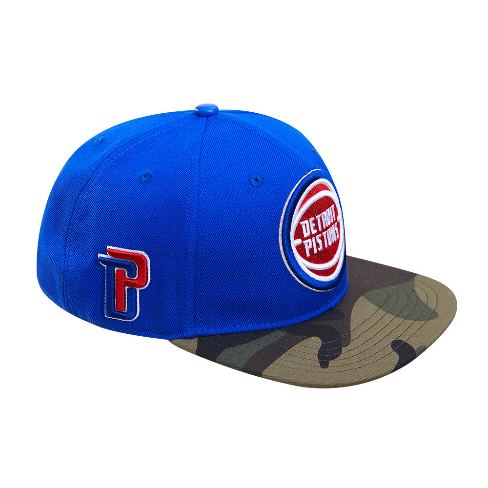Pro Standard Pistons Primary Logo Camo Snapback Hat in Blue - Side View