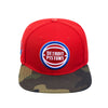 Pro Standard Pistons Primary Logo Camo Snapback Hat in Red - Front View