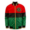 GIII Pistons Black History Month Starter Jacket in Red, Black, and Green - Front View