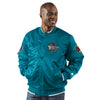 Pistons X Ty Mopkins Teal Satin Starter Jacket in Teal - Front View on Model