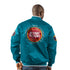Pistons X Ty Mopkins Teal Satin Starter Jacket in Teal - Back View on Model