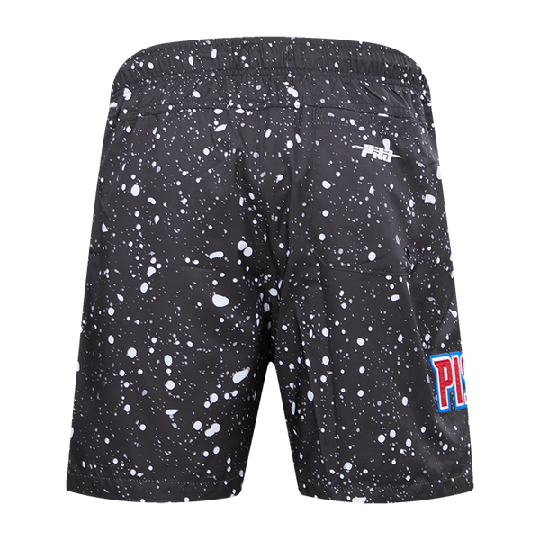 Pistons Pro Standard All Over Splatter Print Shorts in Black and White - Back View