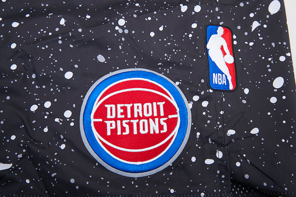 Pistons Pro Standard All Over Splatter Print Shorts in Black and White - Front Left Bottom Graphic Zoom