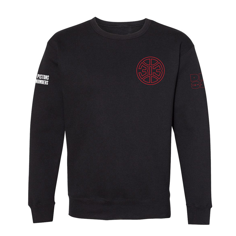 Detroit Pistons Run The Numbers Crewneck Sweatshirt in Black - Front View