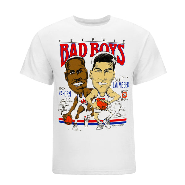 Detroit Bad Boys Rick Mahorn and Bill Laimbeer T-Shirt in White - Front View
