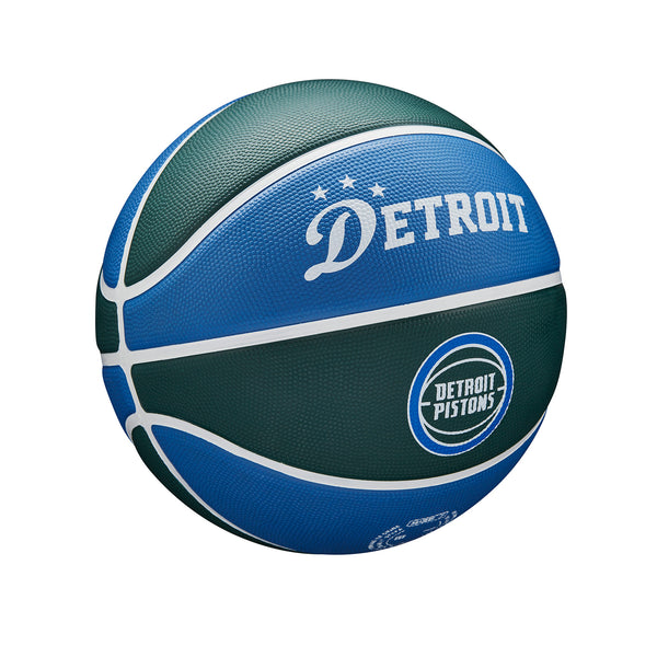 Wilson Pistons 2022-2023 City Edition Basketball in Blue/Green - Side View