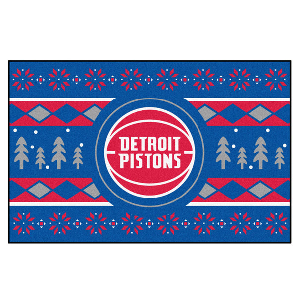 Pistons Holiday Sweater Starter Mat in Blue, Red, and White - Front View