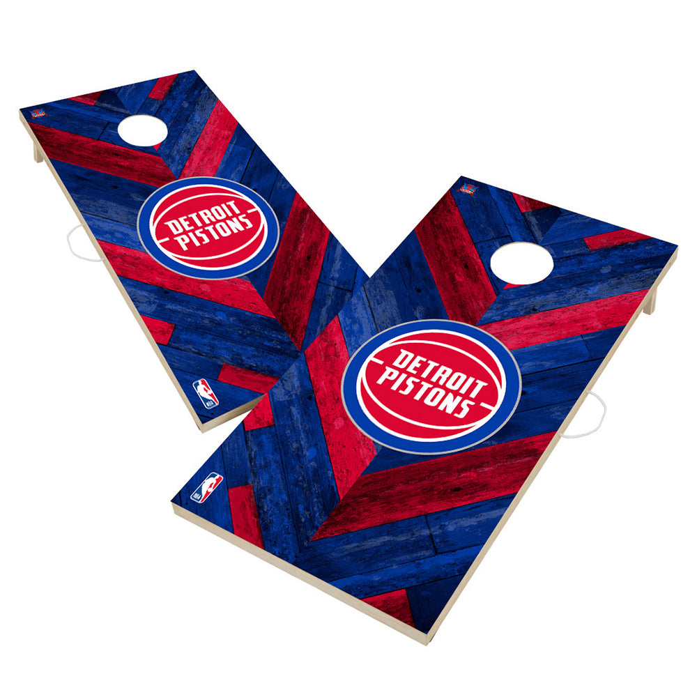 Detroit Pistons Solid Wood 2x4 Cornhole Board Set Herringbone Design