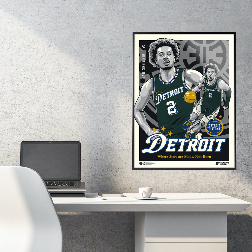 Uncanny Brands Pistons Deluxe Framed Cade Cunningham 2022-2023 City Edition Serigraph in Black/Green - Front View