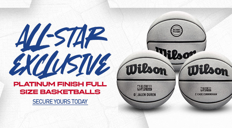 Wilson All-Star Exclusive basketballs with 'Platinum Finish' text on a white background