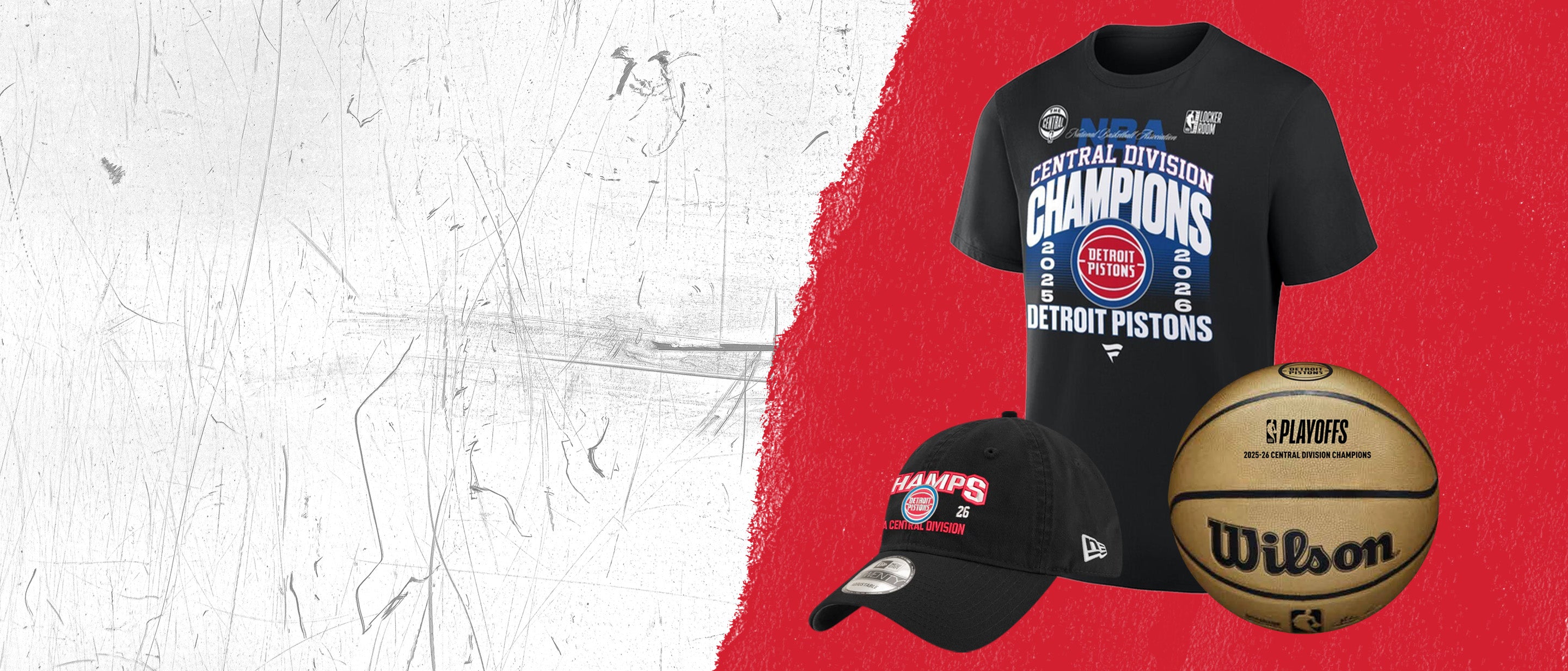 Black t-shirt, cap, and basketball with 'Wilson' branding on a red and white background