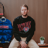 Model Wearing Detroit Pistons Wave Crewneck Sweatshirt 