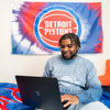 Student Wearing Detroit Pistons Sportiqe Sun Fade Crewneck Sweatshirt 
