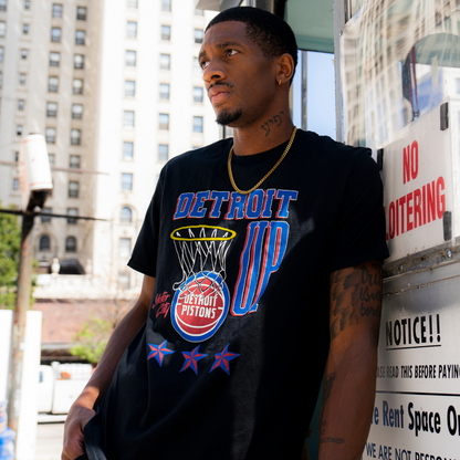 Model Wearing Pistons 'Detroit Up' T-Shirt in Black - Front View
