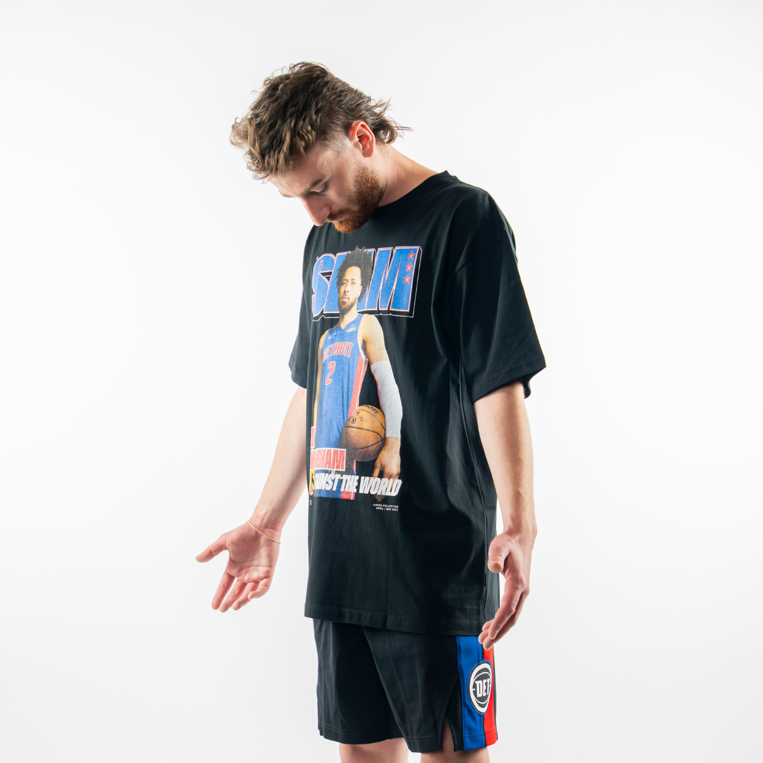 Model Wearing Cade Cunningham SLAM Magazine Black T-Shirt - Side View