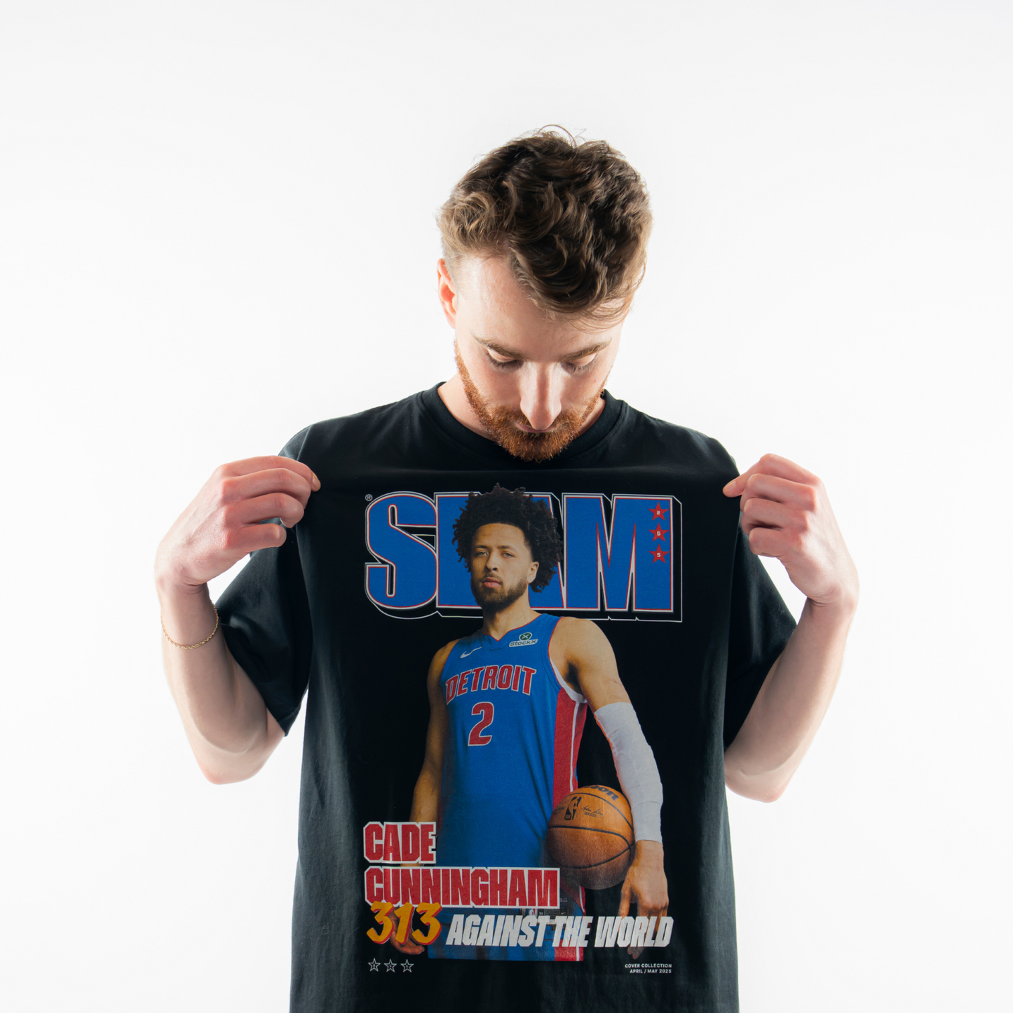 Model Wearing Cade Cunningham SLAM Magazine Black T-Shirt - Front View