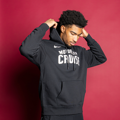 Model Wearing Motor City Cruise Nike Club Fleece Hoodie in Black - Front View