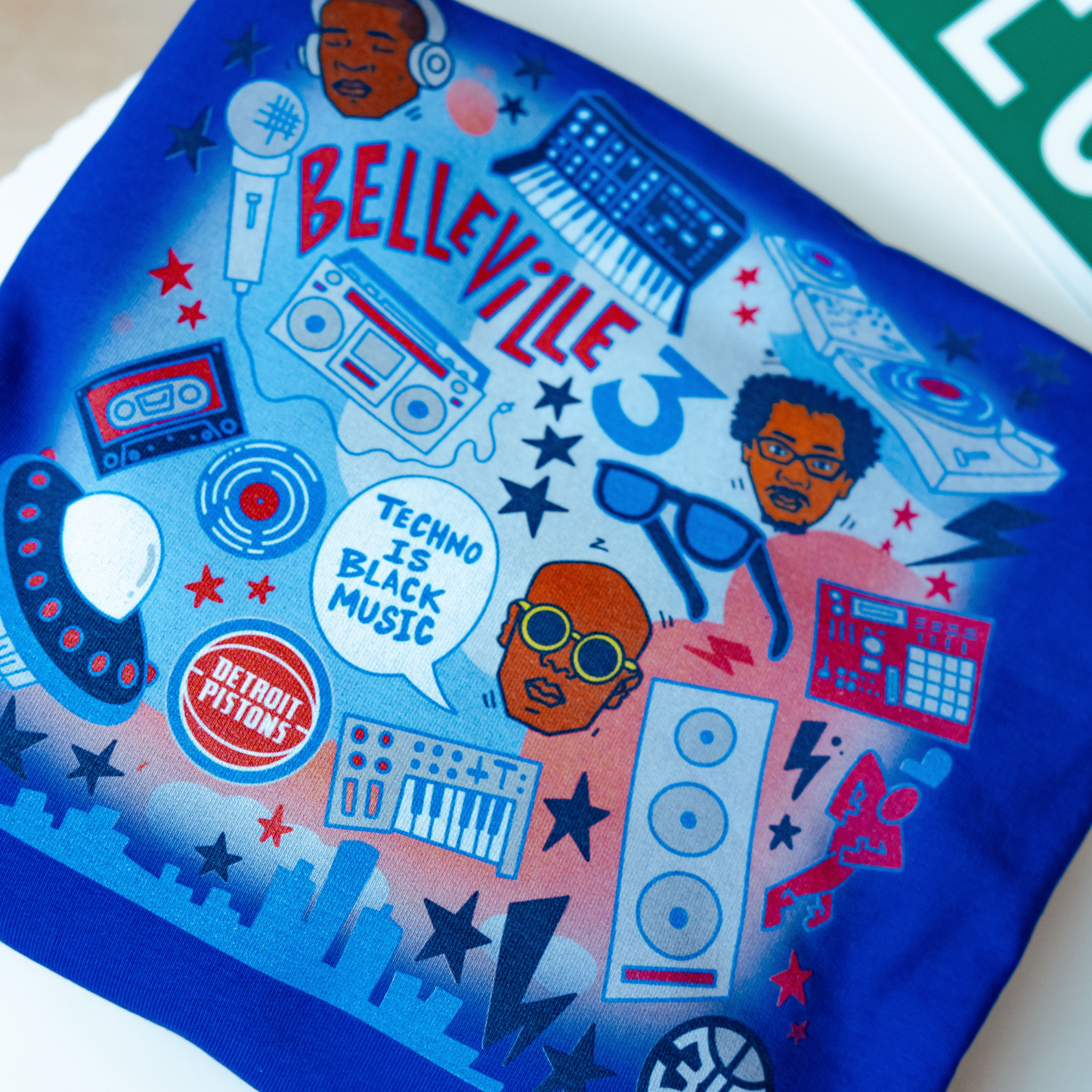 Detroit Pistons The Belleville Three Hoodie - Back Artwork Detail View